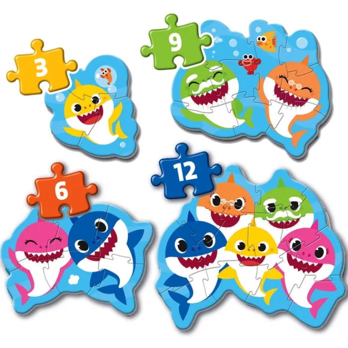 Baby Shark - 1x3 + 1x6 + 1x9 + 1x12 pezzi^Clementoni New