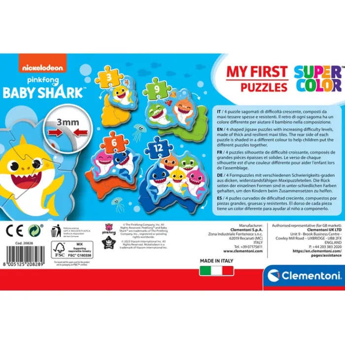 Baby Shark - 1x3 + 1x6 + 1x9 + 1x12 pezzi^Clementoni New
